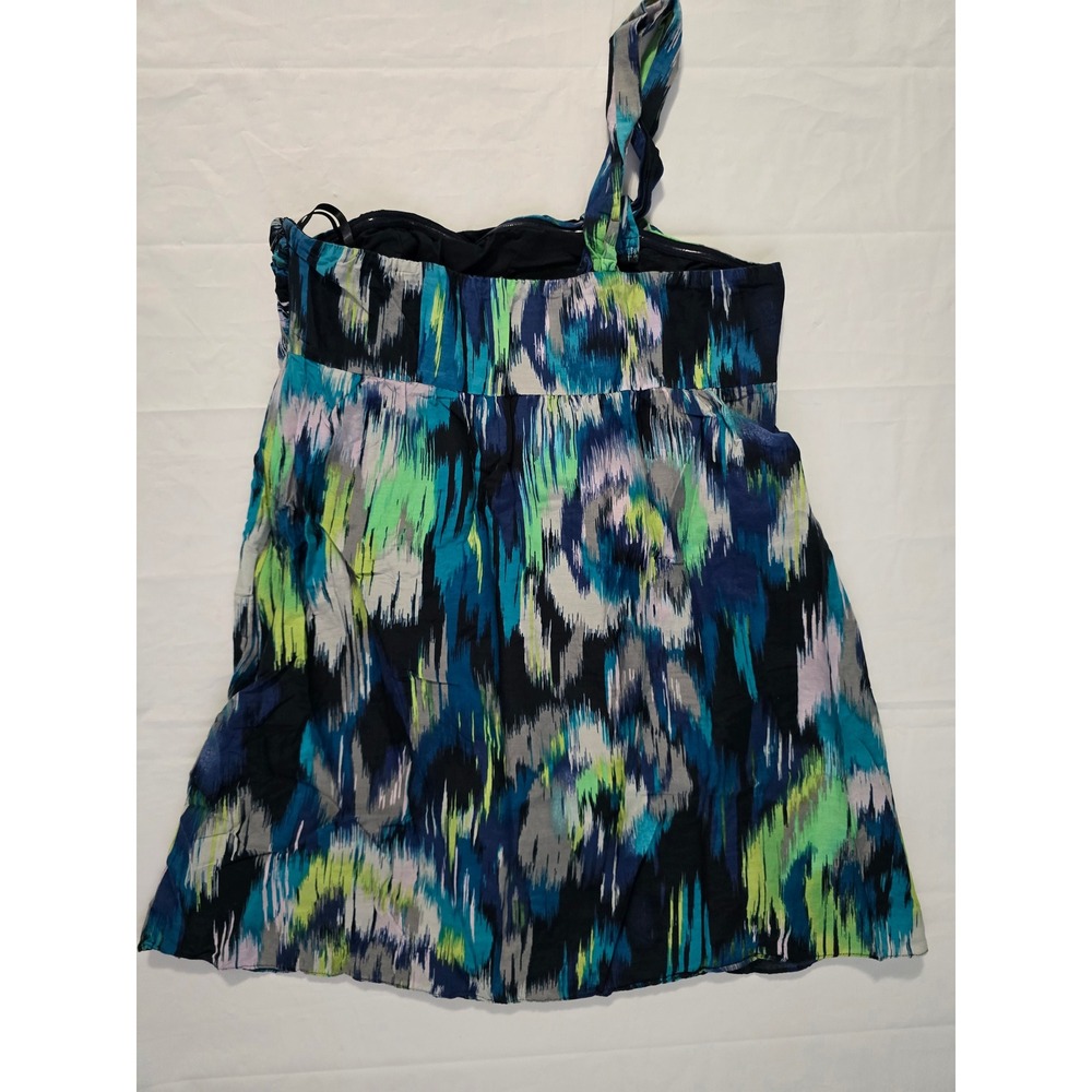 Ann Taylor LOFT One Shoulder Ikat Print Mini Dress Blue Green Size 8 - Picture 13 of 16